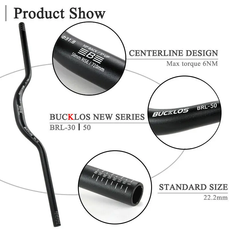 BUCKLOS 25.4mm Handlebar 31.8mm Mountain Bike Hi-Riser Bar 620 660 720 780mm MTB Aluminum Alloy Bicycle Handlebar Rise 90mm