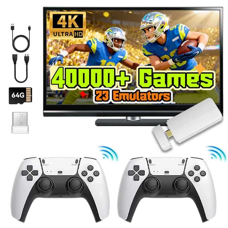 

Игровая приставка 4K Game Box Classic с 30000+ играми, 23+ эмуляторами, 64 ГБ памяти, беспроводным контроллером для HD-телевизоров