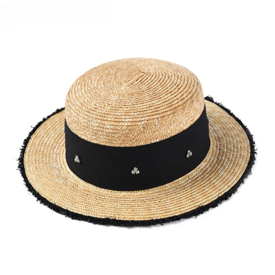 

Natural Summer Straw Hat Women Rhinestone Beach Sun Caps Ladies Beige Fashion Decorate Brand New Female UV Protection Sun Hat