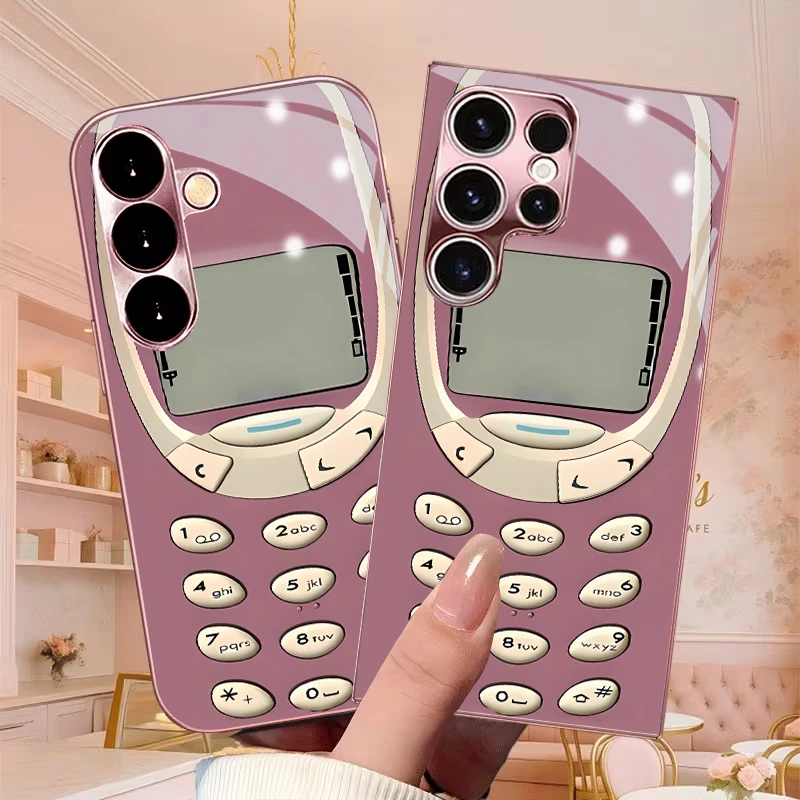 Retro vintage buttons Art Electroplated Pink Glass Phone Case For Samsung Galaxy S26 S25 S24 S23 Ultra Plus FE S22 21 Back Cover