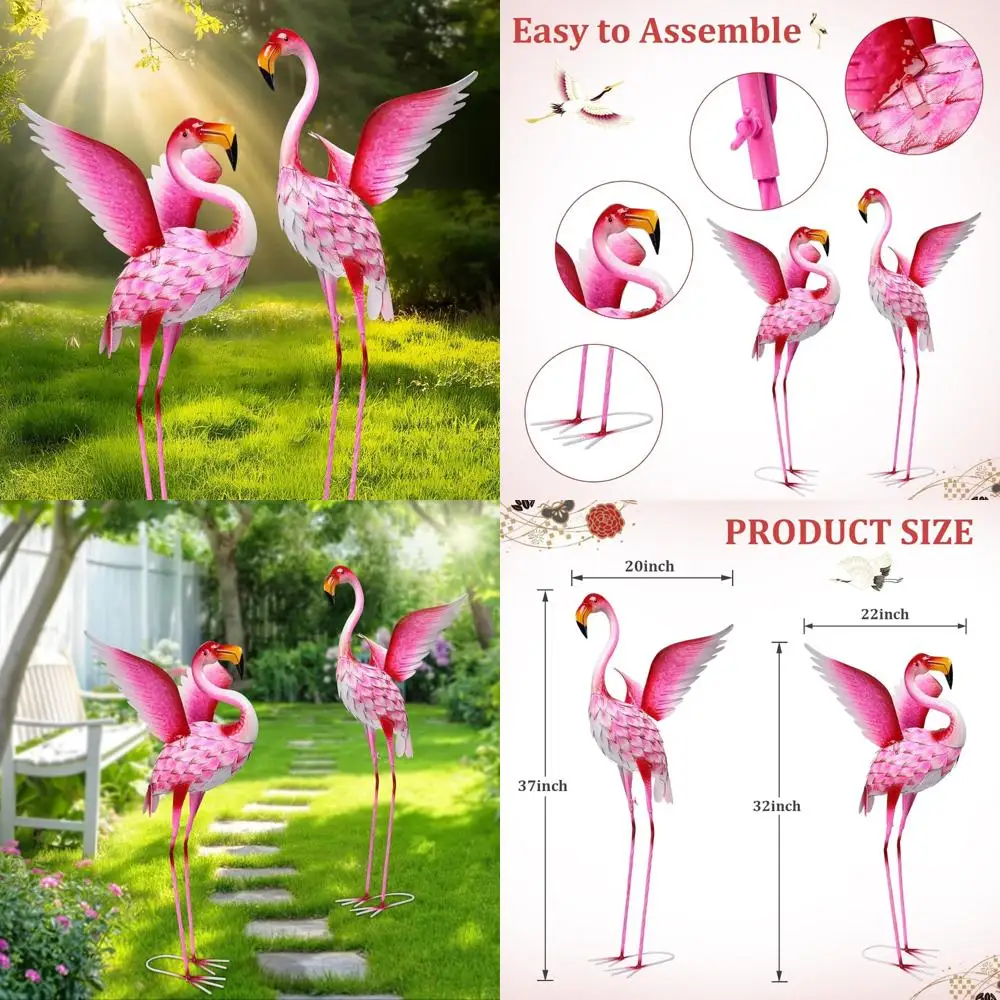 

Large Outdoor Flamingo Garden Statues, 2 Pack Yard Art Sculptures, Ideal for Backyard Pond and Patio Decor