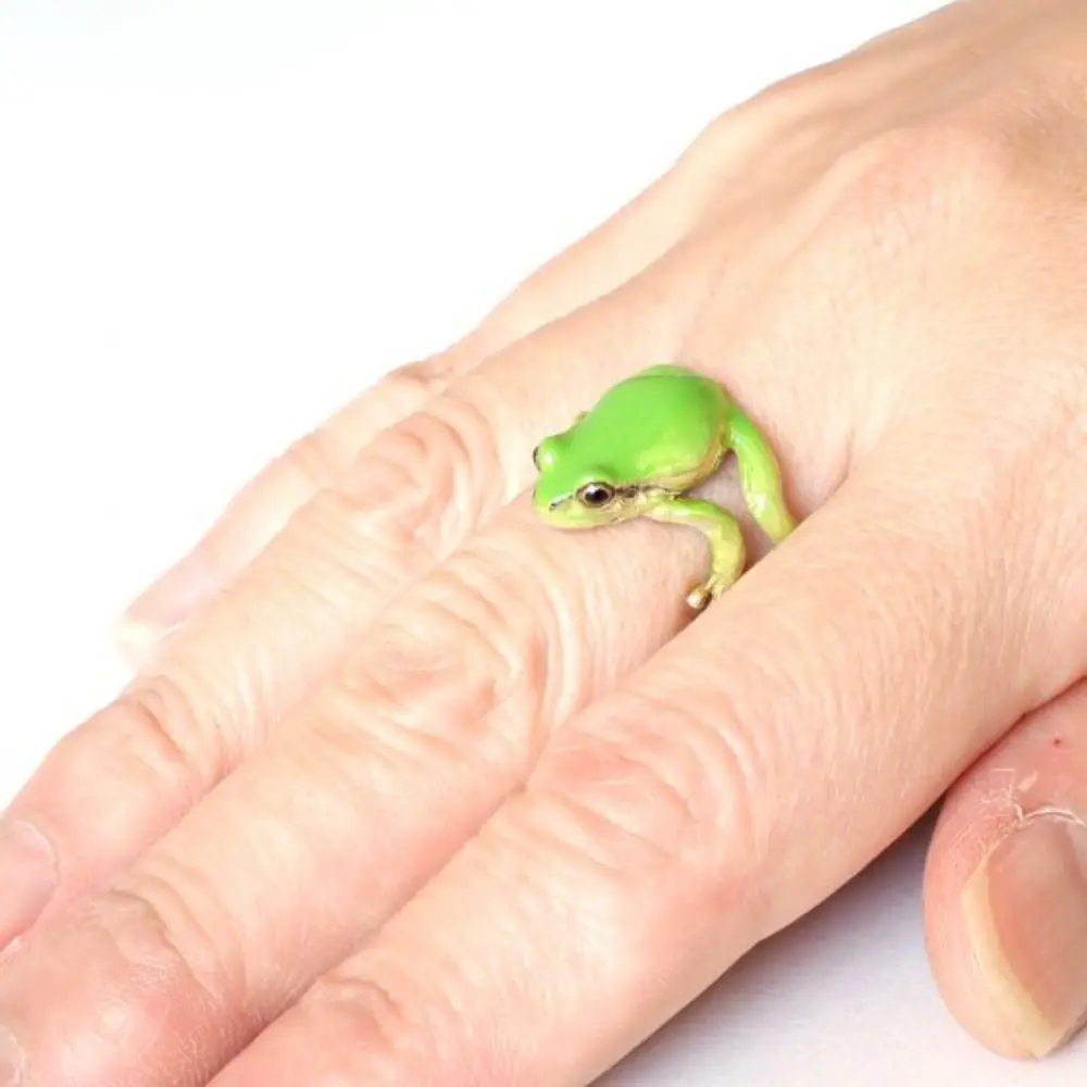 New Originality Green Tree Frog Ring Alloy Opening Frog Open Rings Metal Cute Animal Shape Adjustable Finger Ring for Women Men