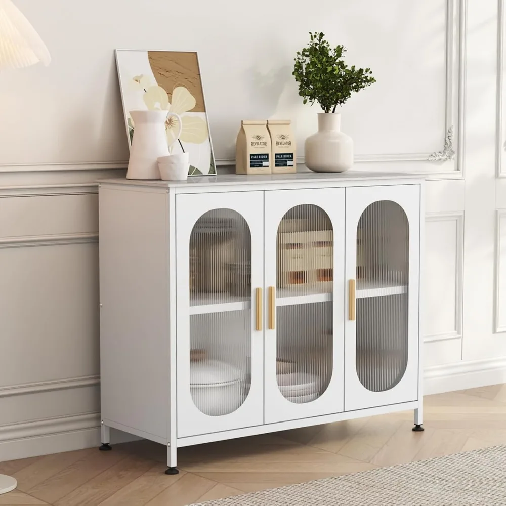 

Sideboard Buffet Cabinet,Outdoor Storage Cabinet,3 Doors, Metal,Adjustable Shelf,Sintered Stone Top(Scratch,Heat Resistant,C