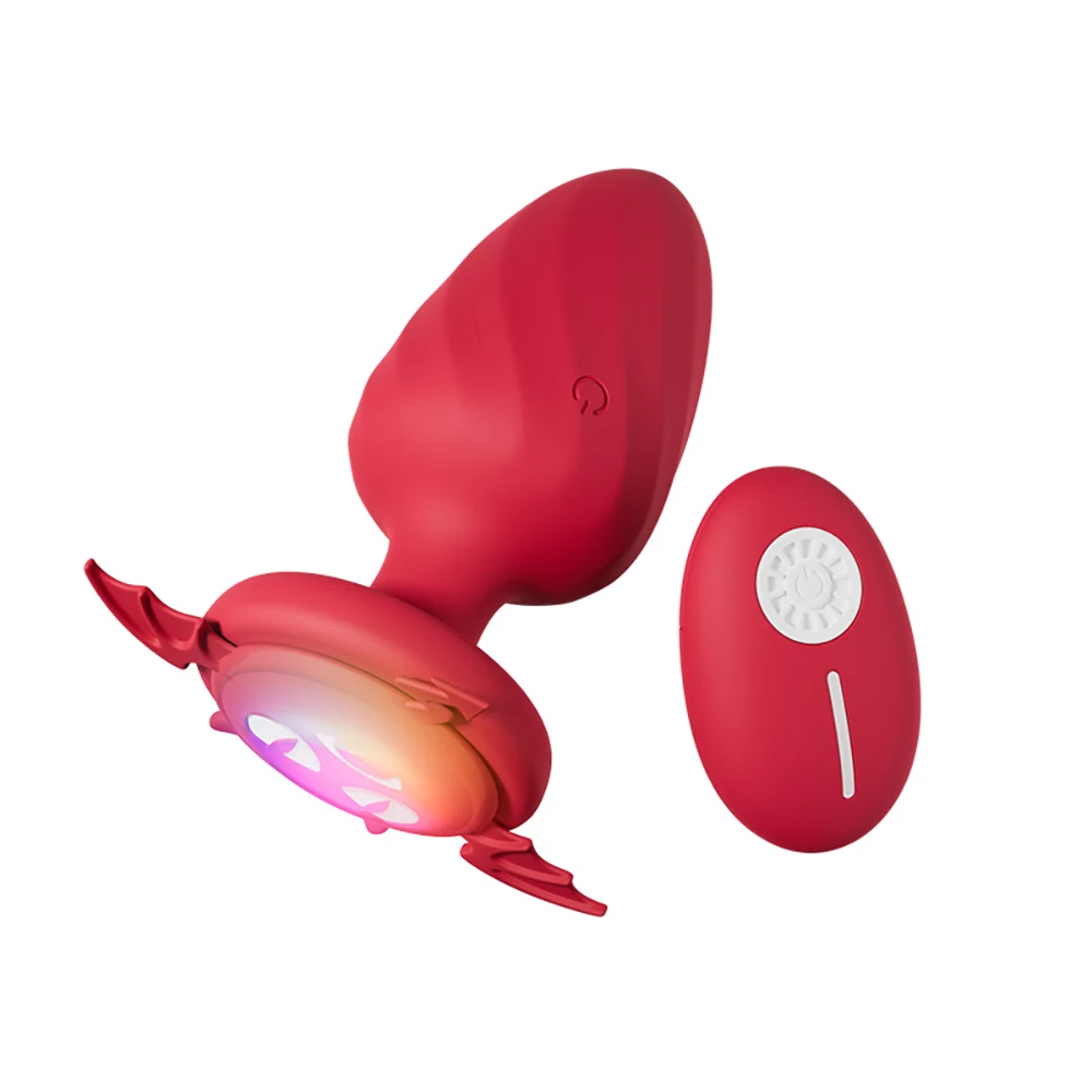 Luminous Devil Tail Silicone electric anal plug LED Wireless Remote Control Vibrator Butt plug Couple penetration Adult Sex Toys