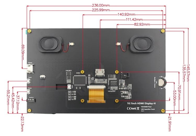 10.1 "polegadas 1024*600 hdmi ips tft lcd módulo display monitor tela usb capacitivo painel de toque áudio para raspberry pi
