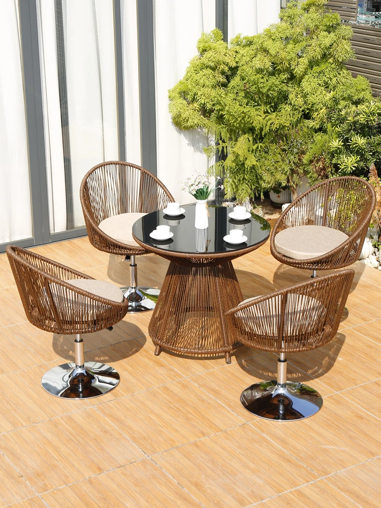 Outdoor patio table and chair combination outdoor rattan woven leisure furniture roof outdoor rattan chair type balcony swivel c