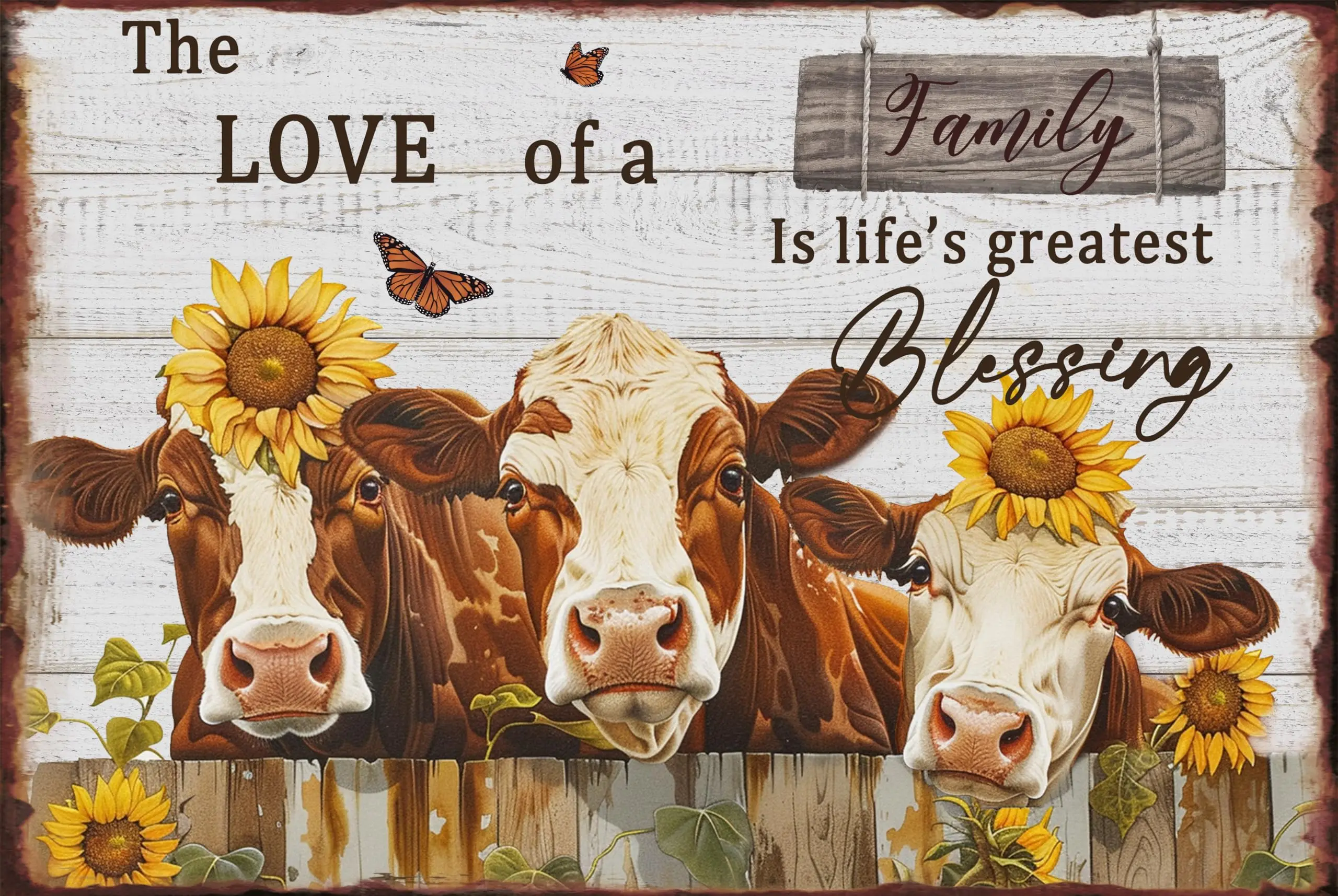 Britimes The Love of A Family Is Life's Greatest Blessing Vintage Metal Tin Signs, Cow Sunflower Funny Sign for Women Home K