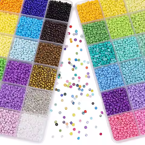 24 Grid 3mm Premium Glass Rice Beads Set｜For DIY Jewelry Making (Bracelets/Necklaces) 6.5g/Grid &asymp;5200pcs/Box
