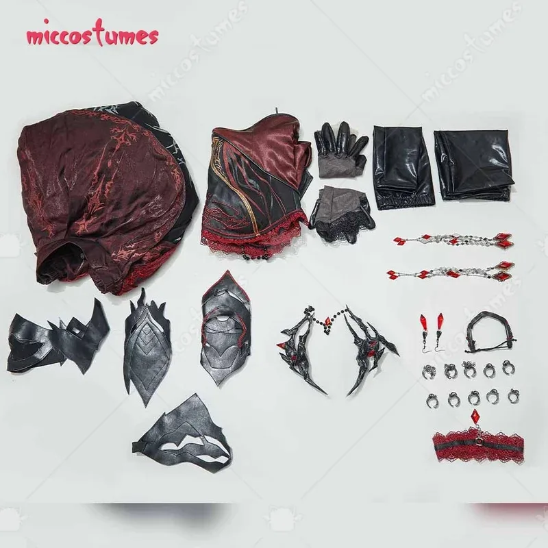 أزياء Cymiccostumes النسائية التأثيرية MC ملابس قتالية قرمزي العاطفة Abysm مجموعة تنورة علوية أزياء الهالوين التأثيرية