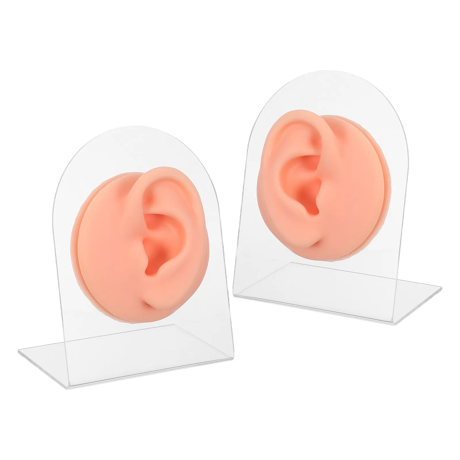 

1 Pair Silicone Ear Kit Realistic Left Right Practice Piercing Display Stand Teaching Prop Flexible Cleaning Human Ear