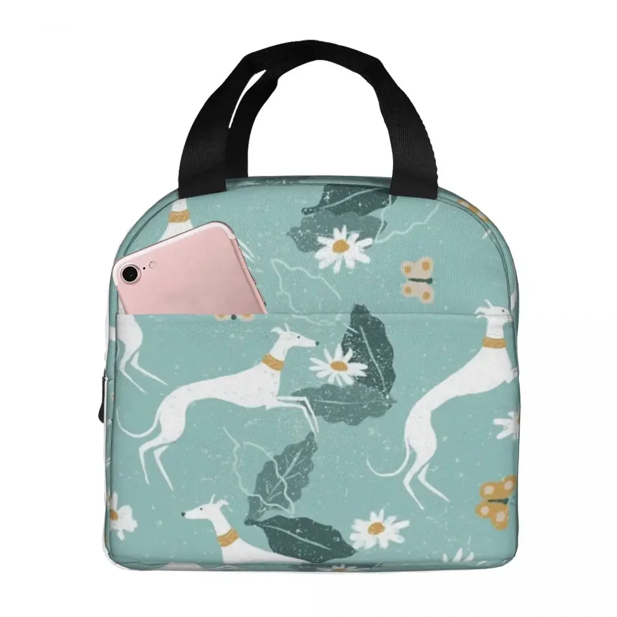 Greyhound Lunch Bag Portable Insulated Canvas Cooler Italian Sihthound Animal Thermal School Lunch Box for Women Kids