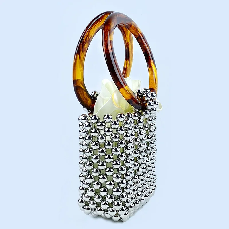 24 new niche designs, high-end textured beaded woven bead bag, circular ring portable bucket bag