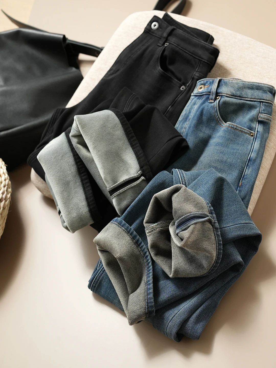 

Теплые джинсы с флисовой подкладкой, широкие штанины, высокая талия, прямой крой, повседневные брюки для женщин, зимние, с 3D-принтом, женские джинсовые штаны