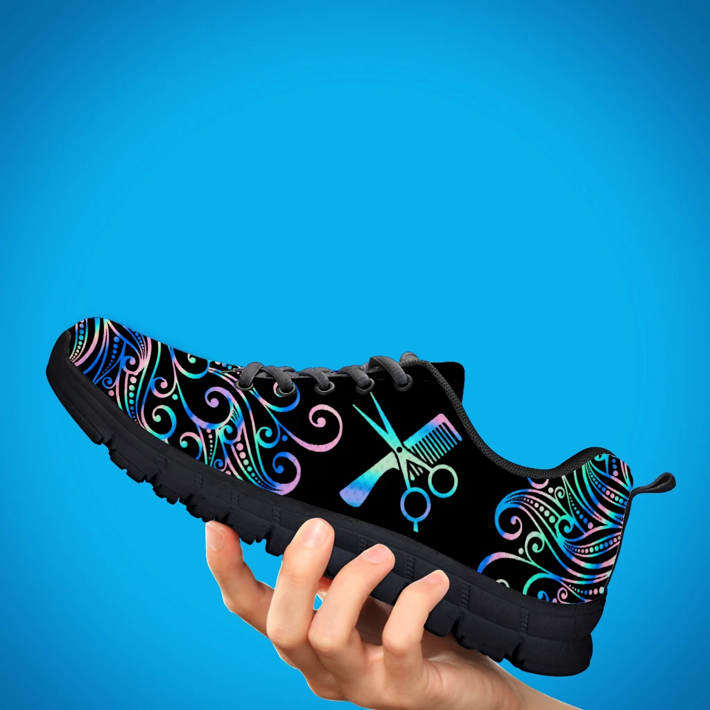 Trendy Color Ombre Hairdressing Equipment Printed Lightweight Outdoor Shoes Black Platform Sneakers Casual Shoes