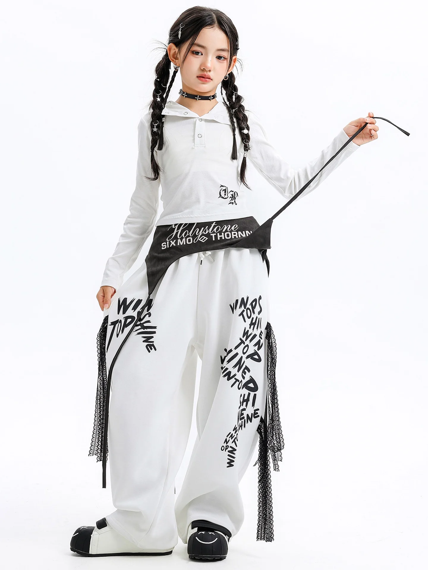 2025 ใหม่แจ๊สโมเดิร์นแดนซ์เครื่องแต่งกายสำหรับสาวเสื้อฮู้ดสีขาวเสื้อหลวมกางเกงชุดฮิปฮอปเต้นรำเสื้อผ้า DQS20718