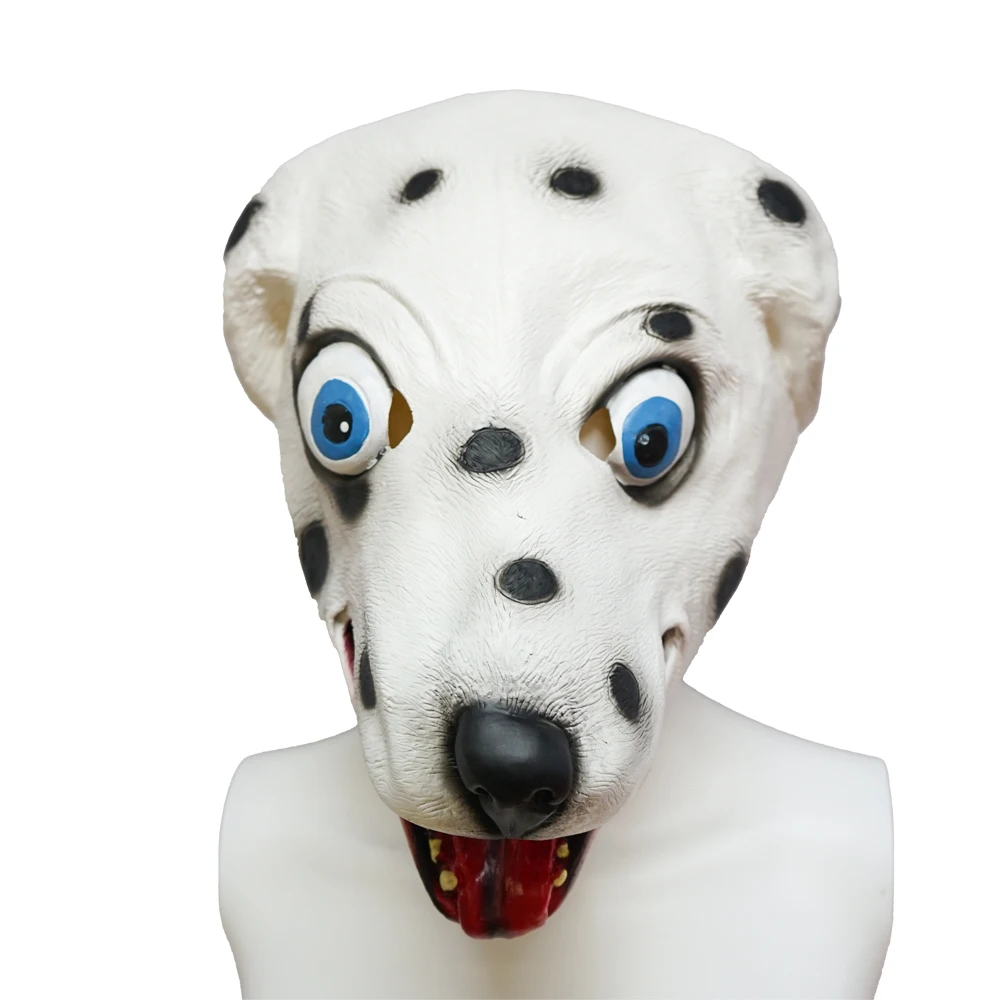 Lustige Spotted Dog Voller Kopf Maske Latex Full Face Maske Tier Cosplay Kopfbedeckungen Purim Ostern Halloween Maskerade Partei Requisiten