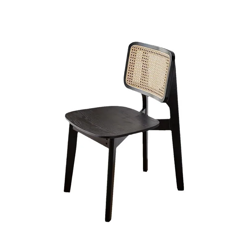 

Medieval rattan dining chair, home dining chair solid wood backrest, premium black wabi-sabi