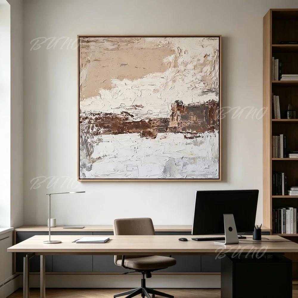 100% Hand Painted Abstract Oil Painting Wabi Sabi Earth Tones Brown Beige - Unique Wall Art for Living Room Bedroom Home Decor
