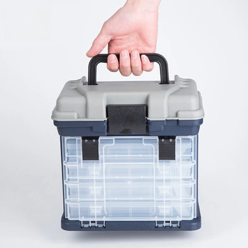 

4-слойный ящик для инструментов, ящик для рыболовных снастей, черный, оранжевый, зеленый, прочный замок с пряжкой, большая емкость для хранения, утолщенная пряжка