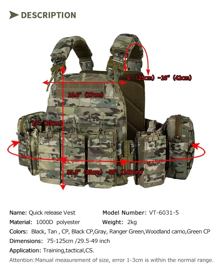 YAKEDA Quick Disassembly Training Vest, Detachable and Expandable, Comfortable, Breathable, Wear-Resistant and Tear-Resistant