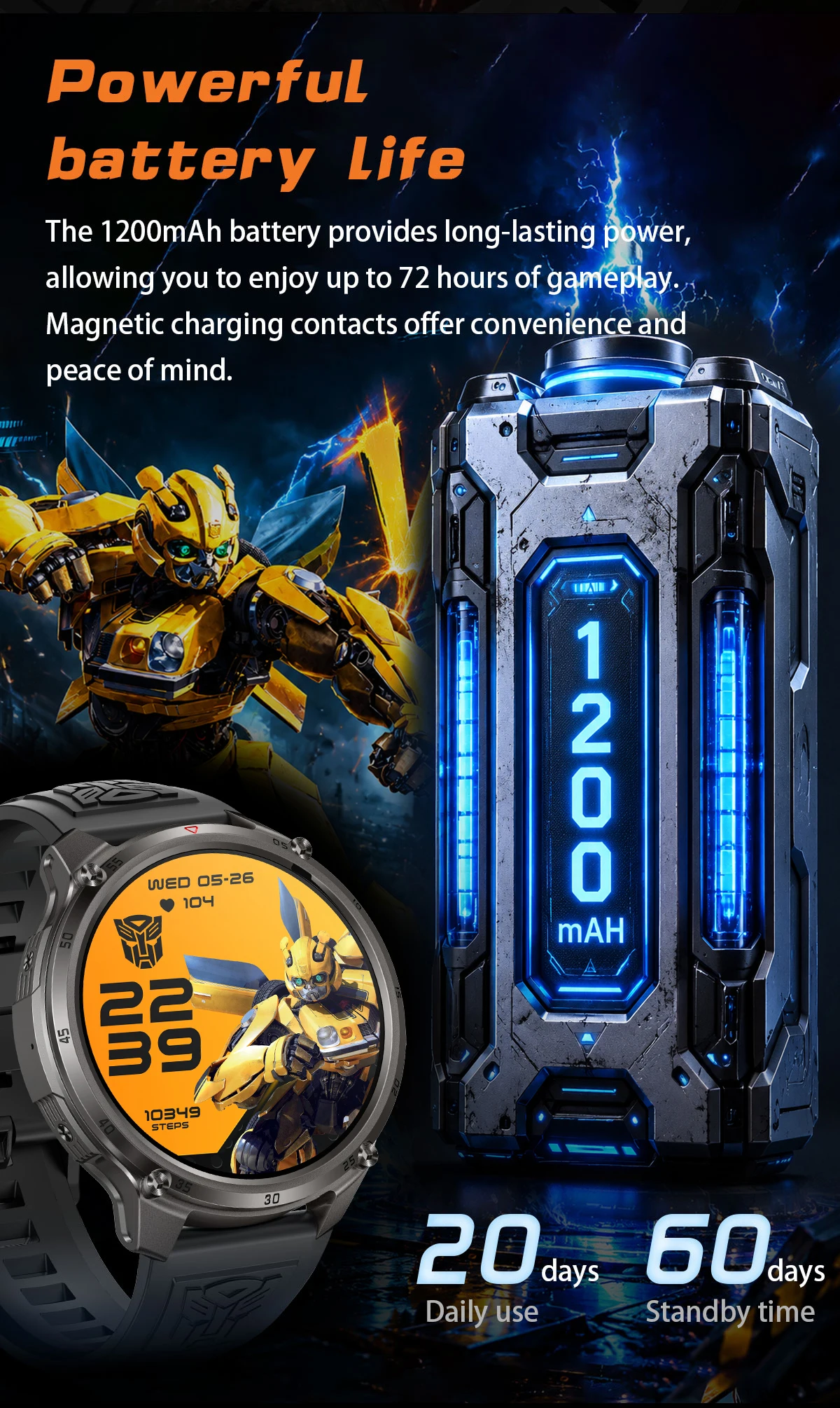 2026 Neue T-RX5 1200mAh Akku Smartwatch für Herren 1,7" HD-Bildschirm Kompass Taktische Taschenlampe IP68 Wasserdicht BT-Anruf Militäruhr – Detail 4