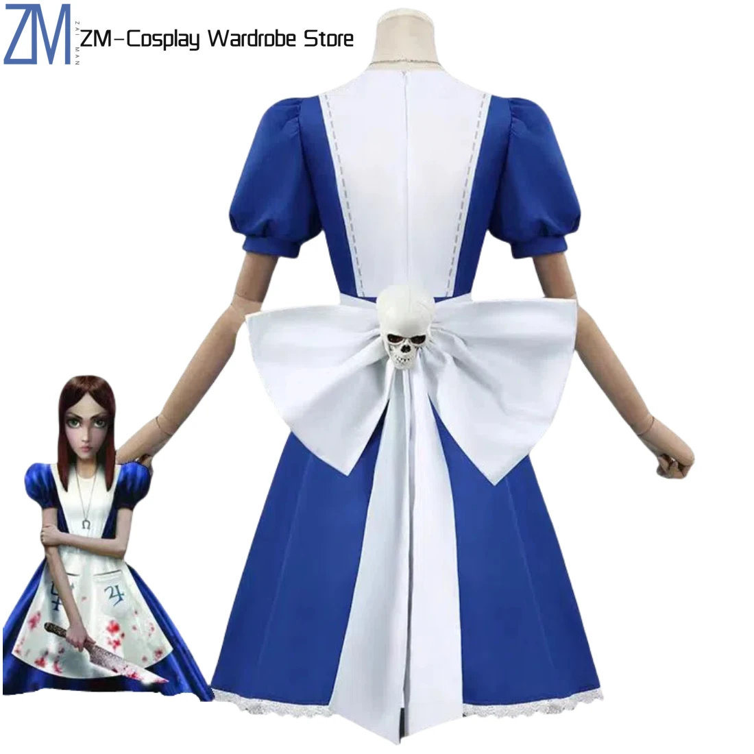 อะนิเมะ Alice คอสเพลย์เกม Alice Madness Returns ชุดแม่บ้านวิกผม Cos สร้อยคอผู้หญิงผู้ชายรองเท้ารองเท้า Carnival Prop