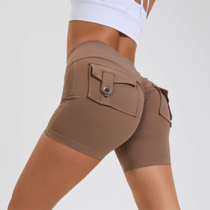 Women's High Waisted Workout Shorts with Pockets - Booty Lifting Running Tennis Yoga Shorts Quick Dry