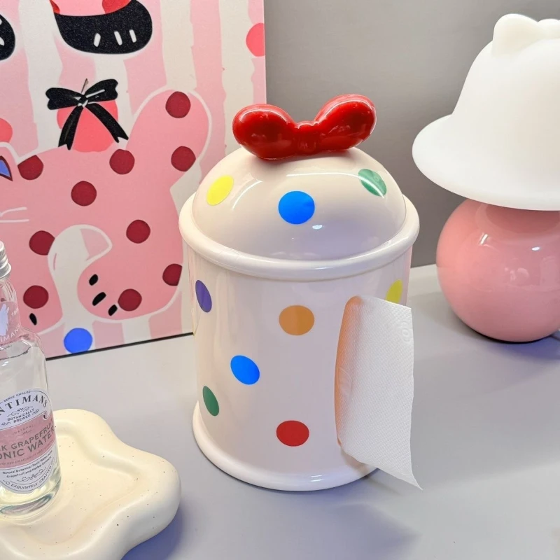 2027 Living Room Dining Table Pumping Carton High Value Household Cute Polka Dot Thickened Desktop Storage with Lid Tissue Box