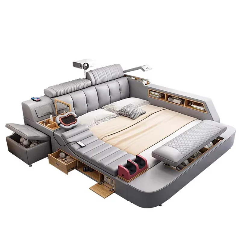 Beauty Multifunctional Bed Girls Design Smart Double Modern Storage Bed Castle Princess Leather Camas De Casal Home Furniture