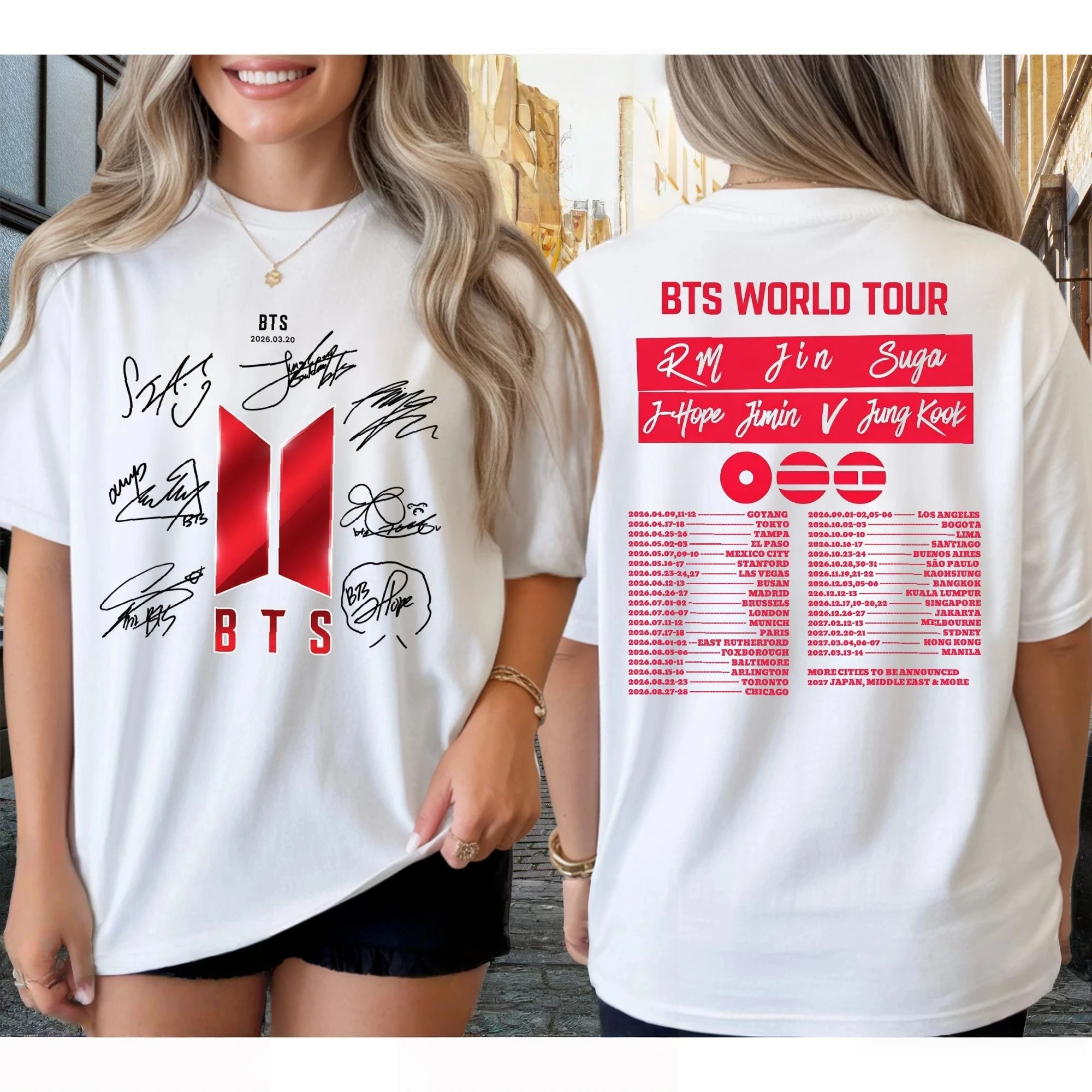 Nouveau T-shirt unisexe 100 % coton avec motif BTS Arirang World Tour 2026, disponible en tailles enfant, T-shirt K-Pop tendance été pour hommes et femmes