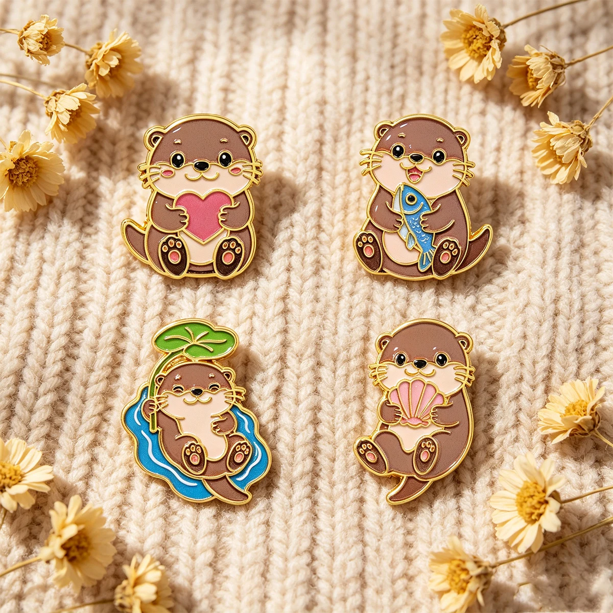 Cute Animal Enamel Brooch Pins Cat Dog Sloth Otter Giraffe Lapel Badge for Backpack Jacket Clothing Decor Collection Gift