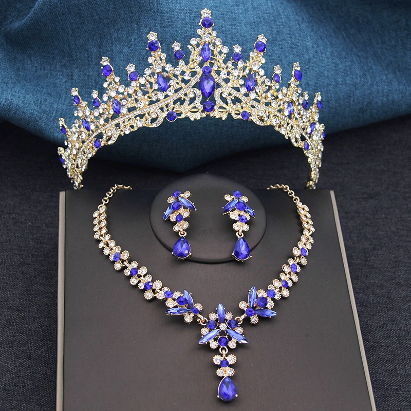 3Pcs Bridal Crown Jewelry Sets Luxury Tiaras and Earrings Necklace Set for Women Bride Wedding Dress Crown Sets Prom Gifts