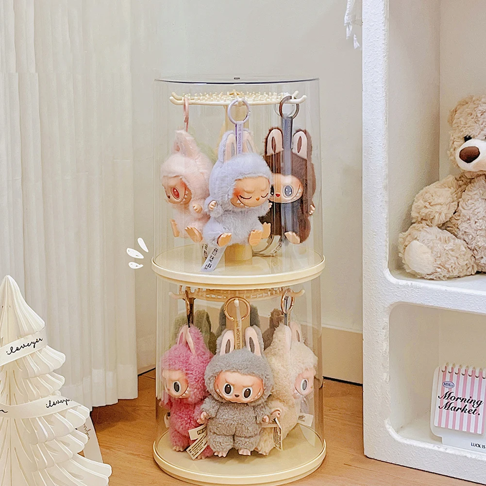 

Rotating Plush Pendant Display Box Transparent Doll Storage Box with Cover Cartoon Doll Showcase Dustproof for Collectibles