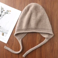 100%Pure Wool Women's Winter Knitted Hats Cute Lace-up Students Pullover Hat Autumn Winter Warm Windproof Earflap Beanies Female - Image 2