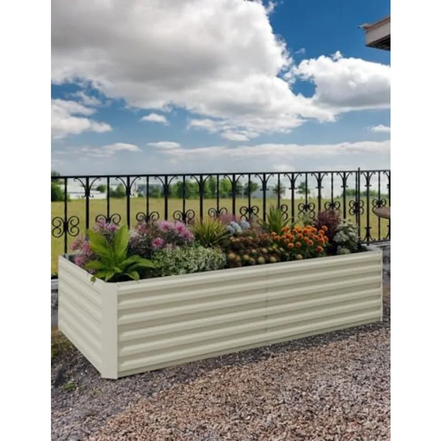 

2 шт. оцинкованных приподнятых грядок 8x4x2 фута (24 дюйма высотой), металлический контейнер для цветов, трав, овощей, бежевый, устойчивый к ржавчине