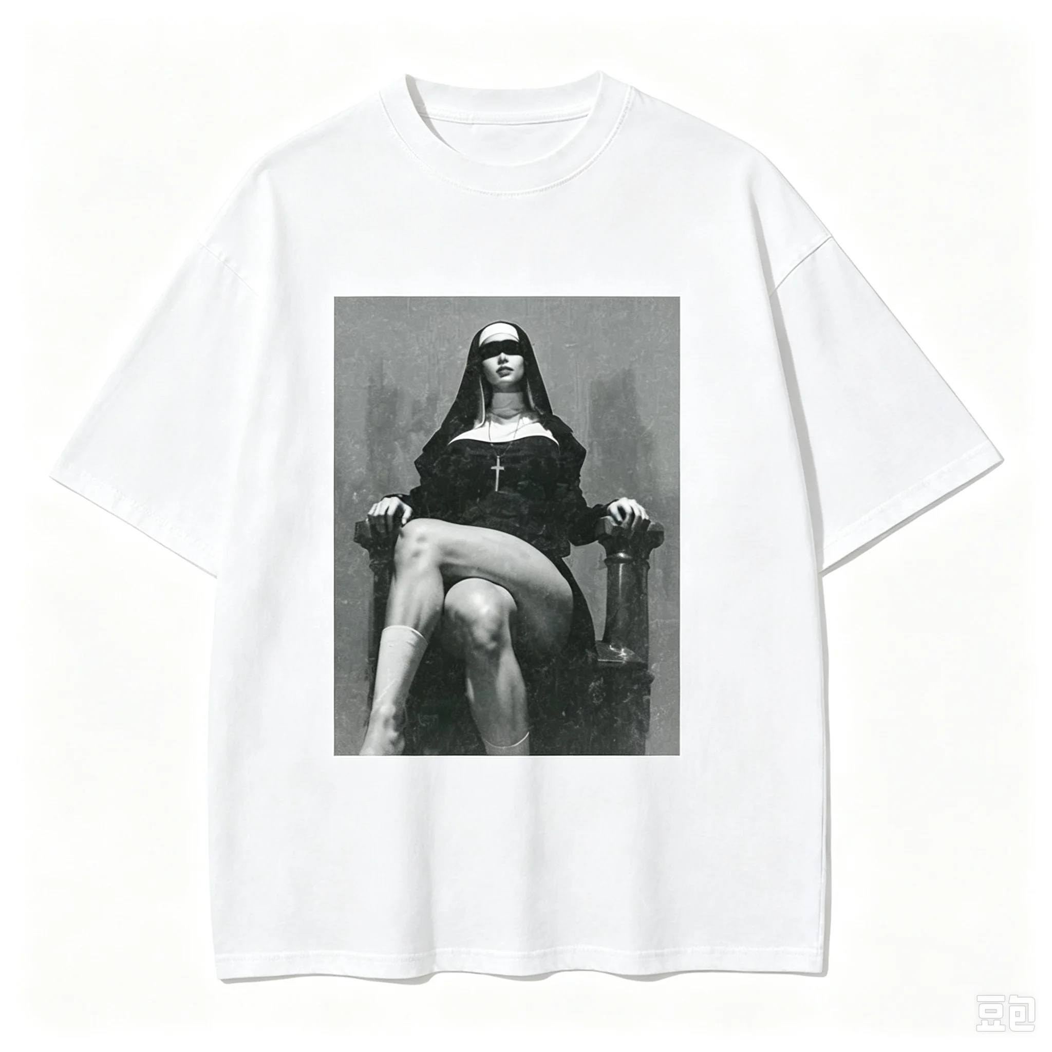 Unisex Dark Gothic Nun Portrait T Shirt Vintage Monochrome Graphic Short Sleeve Tee Retro Edgy Streetwear Men Women Casual Tops