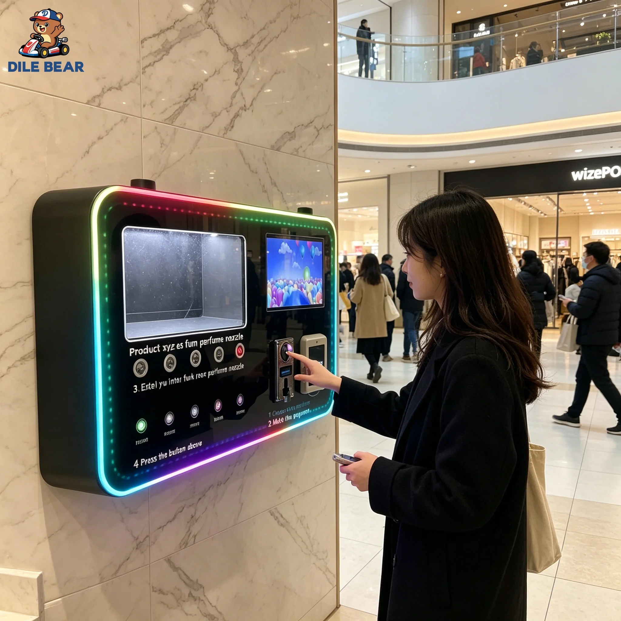 Smart Perfume Dispenser Automatic Fragrance Vending Touch Screen Card Reader Coin Slot Unattended Retail Cosmetics Machine