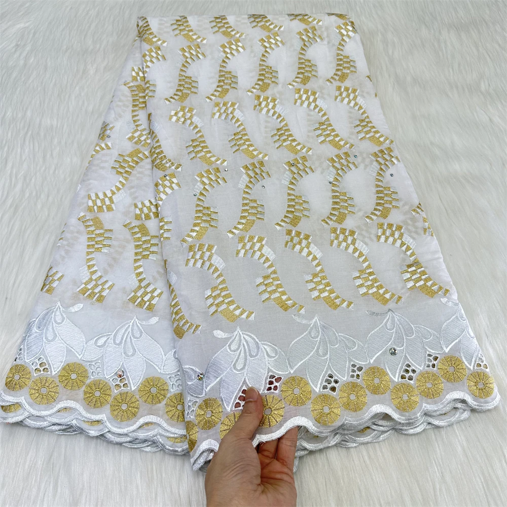 

White African 100% Cotton Lace Fabric With Crystal 2023 High Quality Swiss Voile Lace Fabric For Sewing Nigeria Party Dresses SS