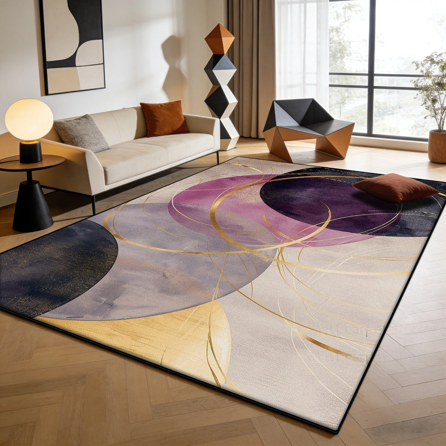 Light Luxury Golden Geometric Carpet for Living Room Decoration Home Large Size Rugs for Bedroom Soft Non-slip Lounge Sofa Mat