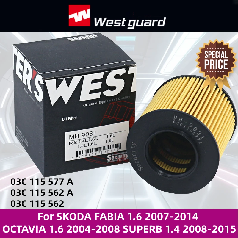 

For SKODA FABIA 1.6 2007-2014 OCTAVIA 1.6 2004-2008 SUPERB 1.4 2008-2015 WESTGUARD Oil Filter MH9031 03C115577A 03C115562A