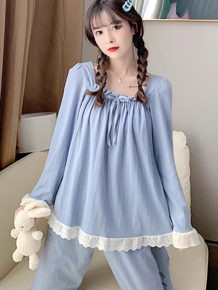 Pajama Sets Women Simple Baggy Lace-design Spring Korean Style Casual Comfortable Long Sleeve Popular Sweet Aesthetic Homewear