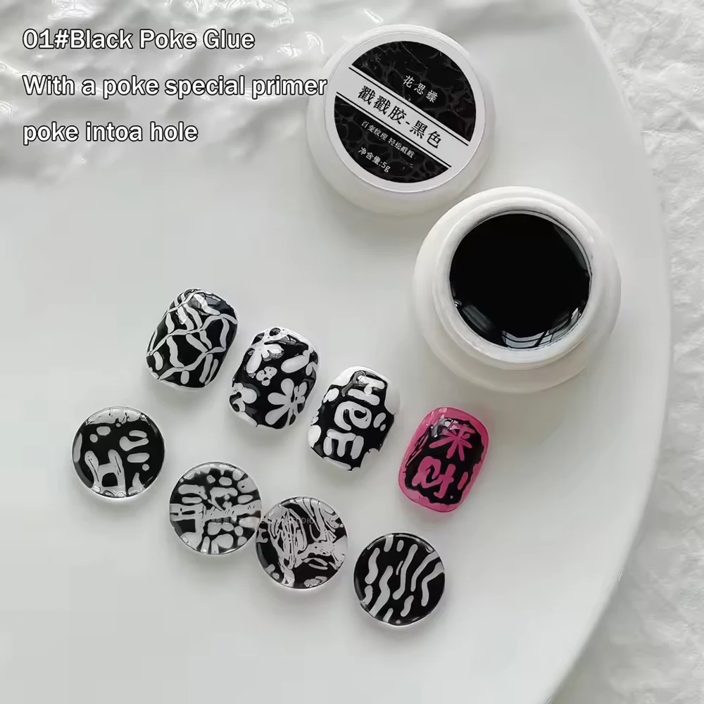 1pc Poke Poke Spitze Loch Schwarz Weiß Nagel Gel Blase Ozean Welle Textur Hohl Gradienten Nagel Malerei Kleber UV LED Soak Off Varnis