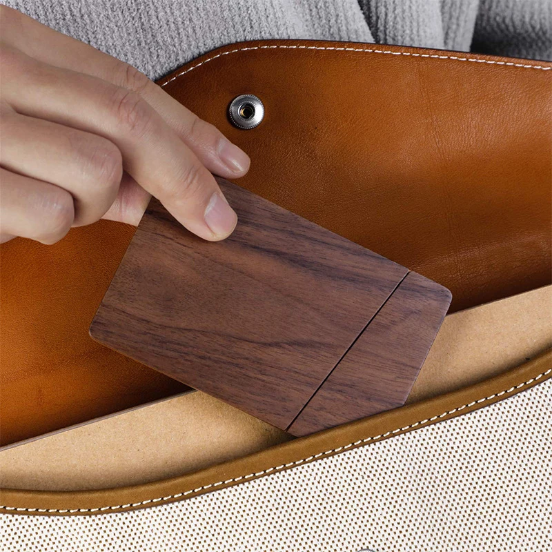 Estuche de madera para tarjetas de visita, organizador portátil de bolsillo de madera maciza, informal, para hombre y mujer