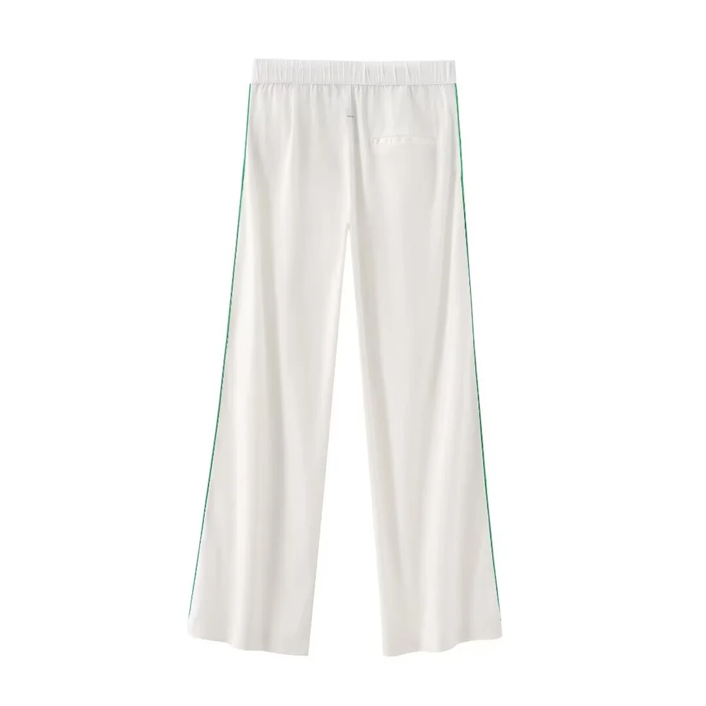 PB&ZA2024 Summer New Product Fashionable and Casual Style Women\'s Wear Side Ribbed Satin Texture Straight Pants