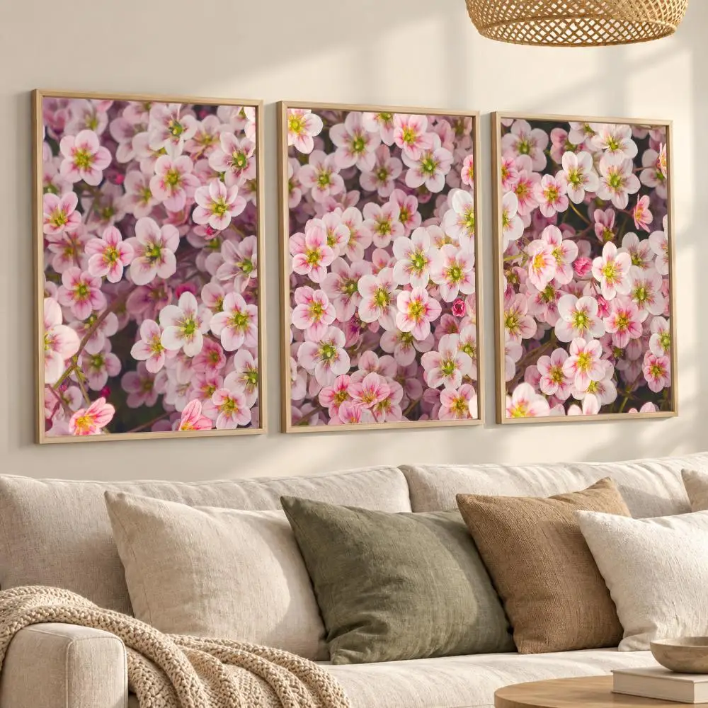 Botanical Flower Close Up Painting Calligraphy Canvas Prints Set of 3 Wall Art for Living Room Decor Vintage Fashion Decals