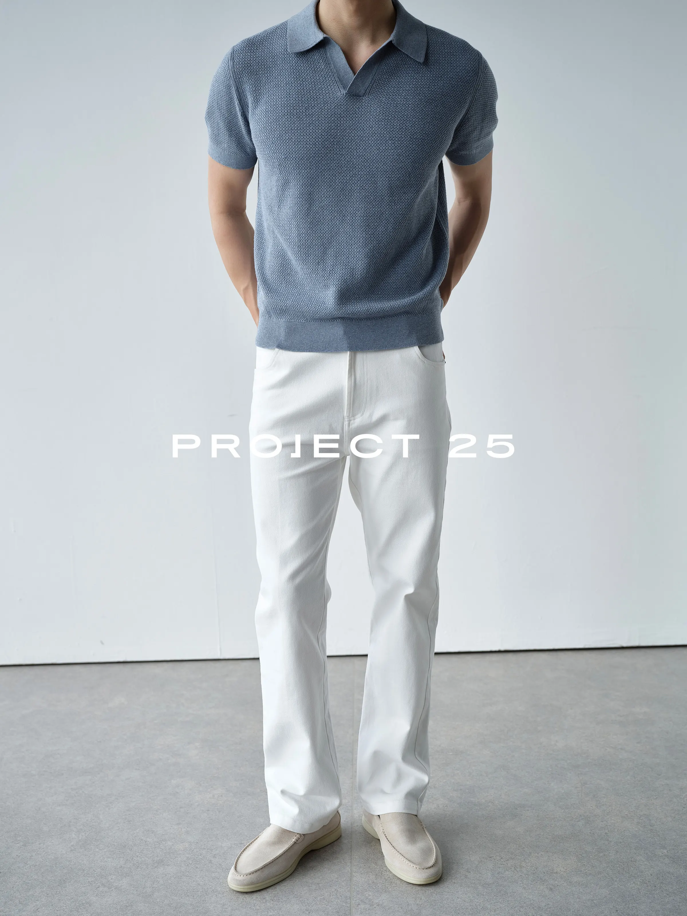 PROJECT 25 Men Double Strand Cotton Pineapple Knit Old Money Seagull Collar Polo Shirt Short Sleeve Spring Summer Casual Top