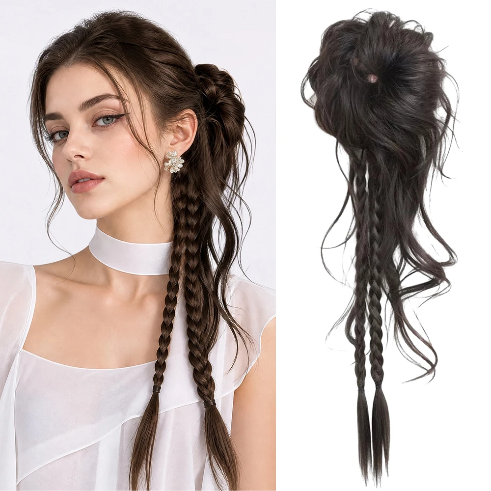 New Chinese Style Synthetic Hair Loose Temples Bun Ponytail Heat Resistant Retro Hair Accessories for Women Daily Party ﻿