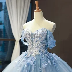 Custom  Off- Shoulder Princess Ball GownCinderella Blue Wedding Dress Bridal with Corset Back Dresses for Women Evening Dresses