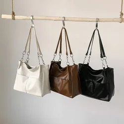 Bolsos laterales de hombro grandes para mujer, bolsos de viaje Vintage, Color sólido, Simple, gran capacidad, cuero PU, lo último