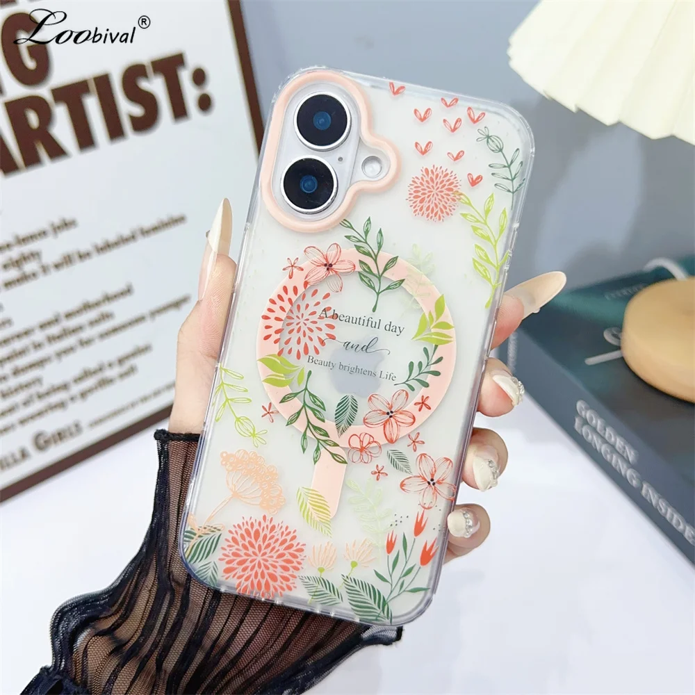 Cute Cartoon Flower for Magsafe Case for iPhone 16 15 14 Pro Max 12 13 11 Magnetic Matte Acrylic Shockproof Ultra Slim Cover